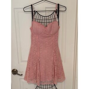 Angel Lane Pink Lace Corset Mini Dress Bustier Underwire Flare NWT Romantic